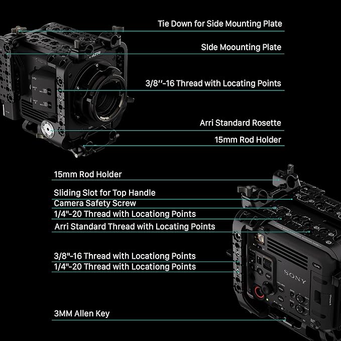 Tilta Camera Cage Compatible with Sony BURANO | Arri Rosettes, 1/4"-20 and 3/8"-16 Threads | w/Top Handle, Left/Right Side Arm, Battery Plate (Full Camera Cage)