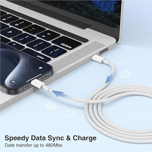 3-Pack Grey 6.6FT 60W USB C to USB C Cable, Type C to Type C Cable,Fast Charging Cable for iPhone 16 15 Pro Plus Pro Max，for Galaxy S24 S23, for iPad Pro/Air, for MacBook Pro/Air and More
