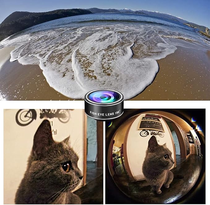 Phone Camera Lens Kit, 11 in 1 Cellphone Lens Kit for iPhone and Android, 0.63X Wide Angle+15X Macro+ 198°Fisheye+Telephoto+CPL/Flow/Radial/Star/Soft Filter+Kaleidoscope Lens