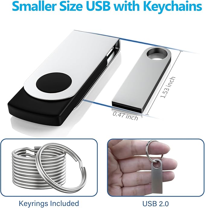 ABLAZE 64GB Flash Drive 2 Pack, Metal USB 2.0 Thumb Drives with Keychains USB Stick Pendrive (Sliver)