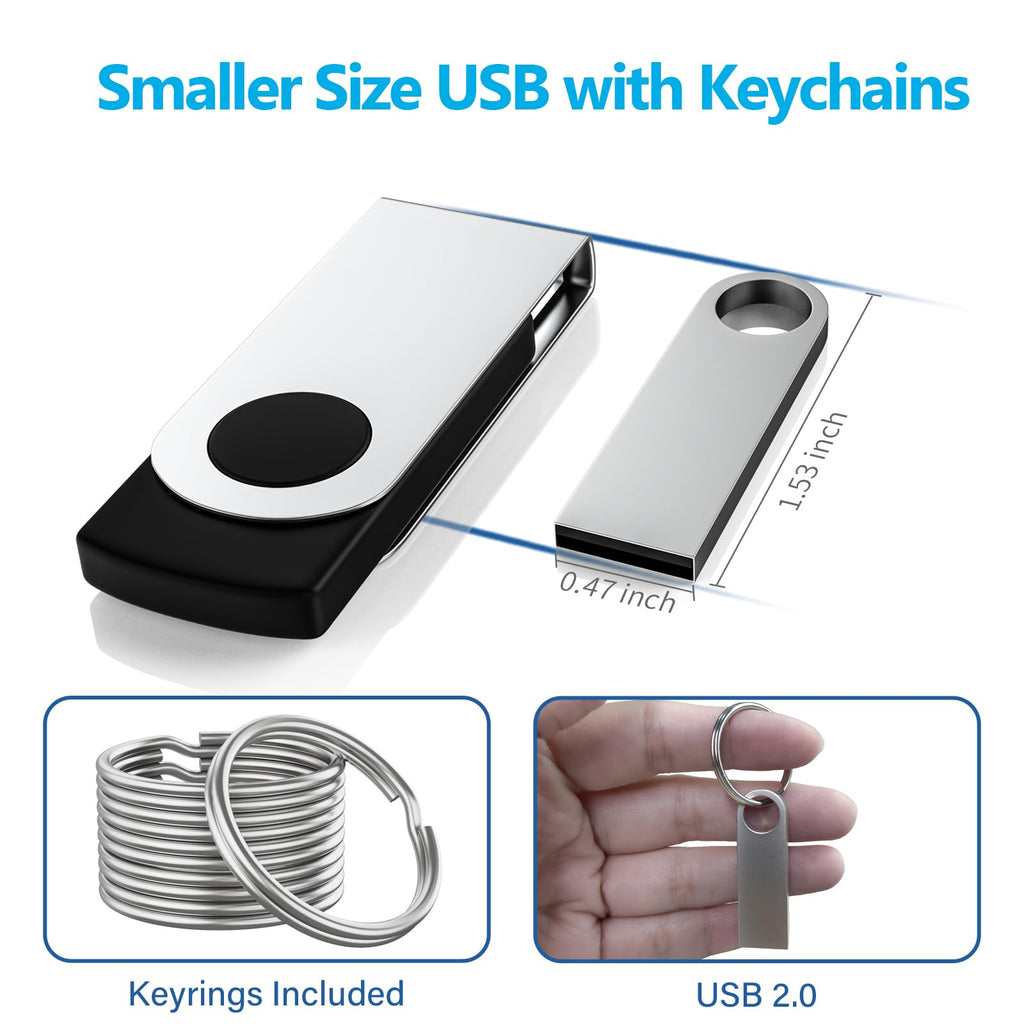 ABLAZE 1GB Flash Drive 10 Pack, Metal USB 2.0 Thumb Drives with Keychains USB Sticks Pendrives (Sliver)