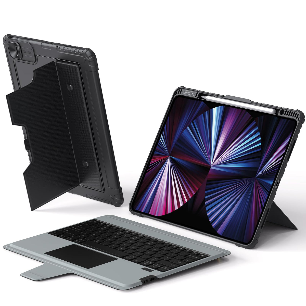 Nillkin iPad Air 13 inch Case Keyboard (M3 2025/M2 2024) & iPad Pro 12.9 inch (6th/5th/4th/3rd), Detachable Backlit Keyboard with Multi-Touch Trackpad, Pencil Holder & Camera Cover, Rugged Protective