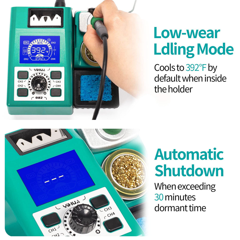 YIHUA 982 Precision Soldering Iron Station Kit with Digital LCD Display, 210 Soldering Tip Cartridge Compatible, Solder Wire Dispenser and, 4 Memory Channels, Auto Shutdown, Rapid Heating