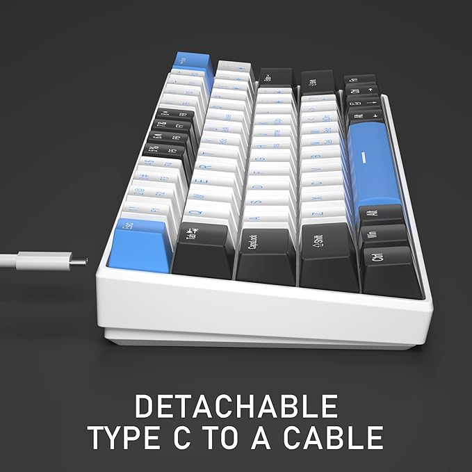 60% Mechanical Gaming Keyboard,Mixed Color Keycaps Gaming Keyboard with Brown Switches, Detachable Type-C Cable Mini Keyboard with Blue LED Light for PC/Laptop