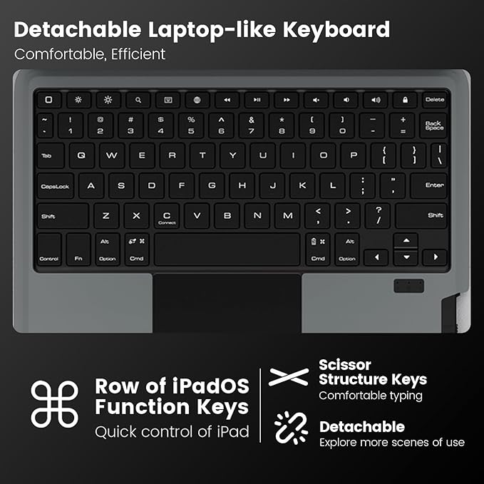 Nillkin iPad A16 (11th Gen) / 10th Gen Case with Detachable Keyboard, Magic Trackpad, Portrait/Landscape, Rugged Keyboard Case with Camera Cover for iPad 11th / 10th Generation (2025/2022), Black