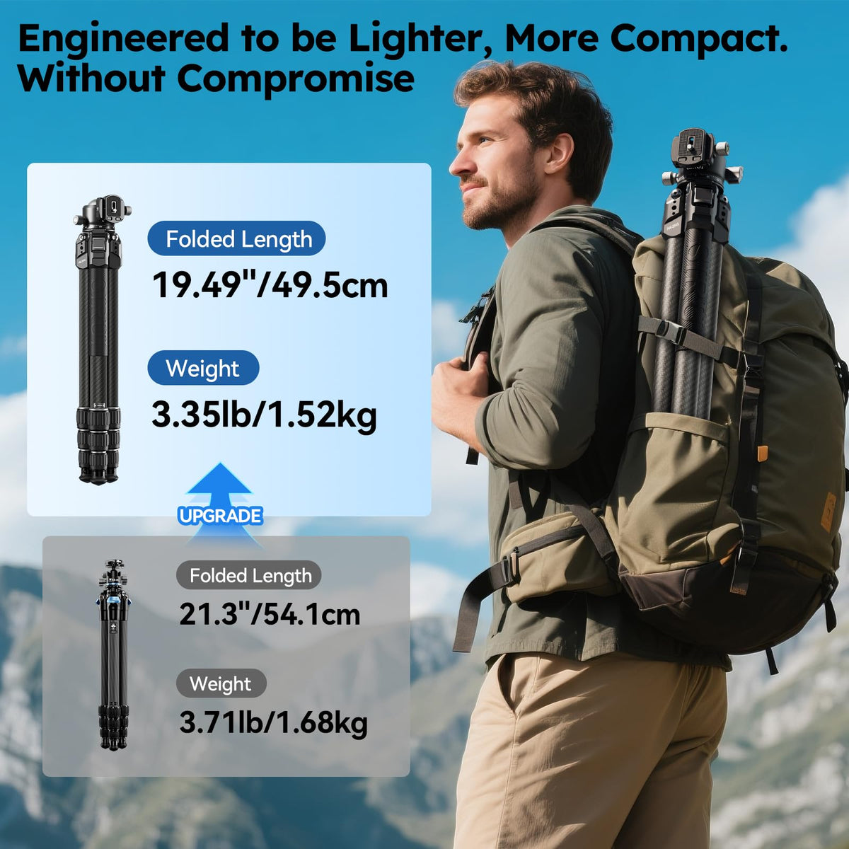 SIRUI 50.4"/128cm Carbon Fiber Travel Tripod Kit, Max Load 44lb/20kg