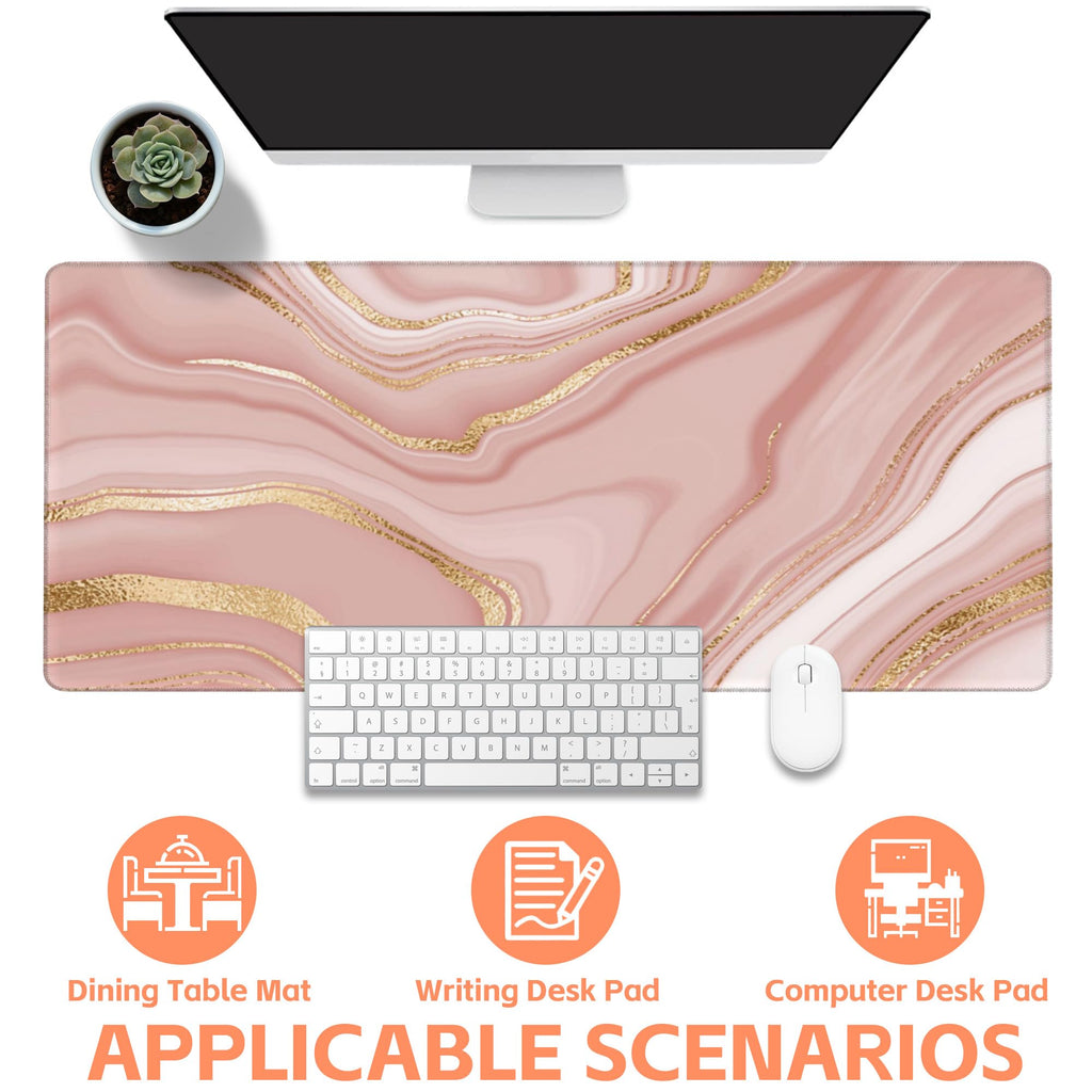 NIYLYNSYN Mouse Pad Large Liquid Marble Non-Slip Gaming Desk Mat with Stitched Edge Laptop Keyboard Desk Pad for Work Home Gaming (35.4 x 15.7 Inches)