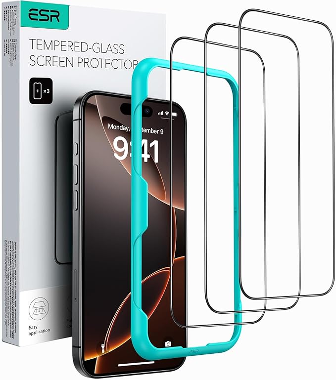 ESR 3 Pack for iPhone 16 Pro Screen Protector, [9H Hardness] [Military Grade Shatterproof] Tempered Glass Film with Easy Installation Tool, HD Clear, Scratch Resistant