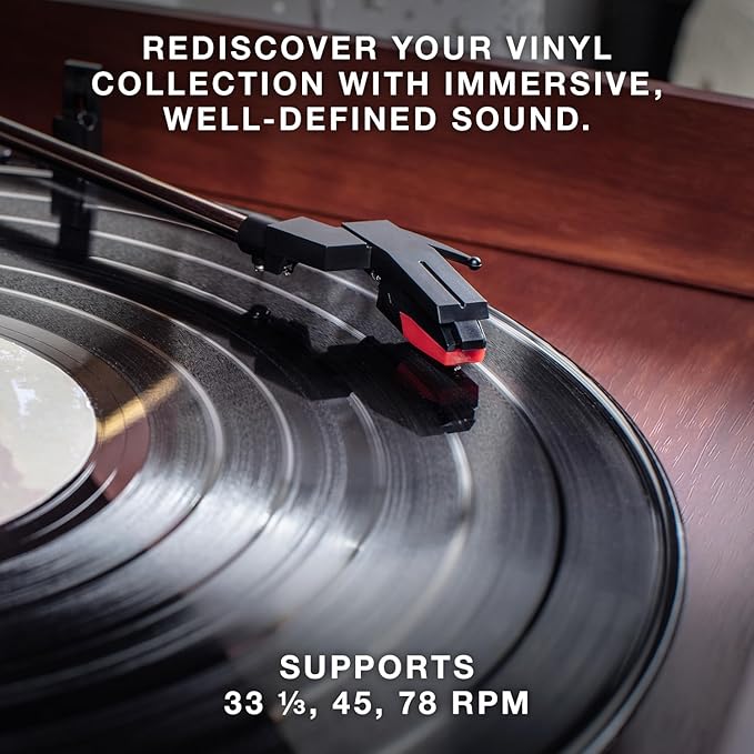 Victrola The Quincy 6-in-1 Bluetooth Record Player & Multimedia Center with Built-in Speakers – 3-Speed Turntable, CD & Cassette Player, AM/FM Radio, Wireless Music Streaming (Natural)
