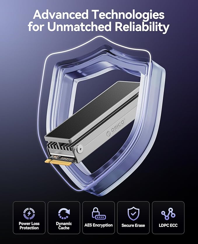 ORICO OSC 2TB M.2 NVMe SSD for Desktop PC, PCIe 4.0 Internal SSD with 7450MB/s Read, TLC NAND, Pre-Installed Pro-Grade Finned Heatsink, Innovative IceArmor Cooling, M.2 2280 Drive