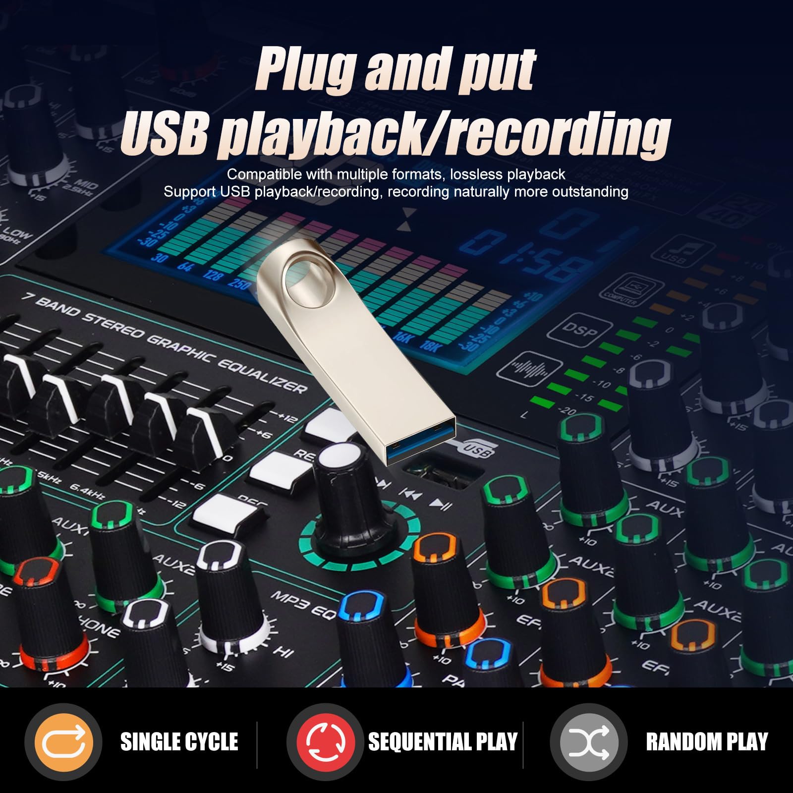 GF8 Pro Multi functional 8-channel Audio Mixer, Bluetooth DJ Mixing Console -7-level Stage Equalizer, 99 Sound Effects, Stage Independent Mute, Karaoke, Wedding Scene, Party DJ Mixer