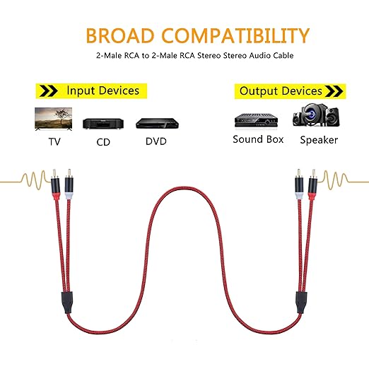 RCA Cable 12Ft,2Rca Male to 2-Rca Male Audio Stereo Subwoofer Cable [Hi-Fi Sound] Nylon-Braided Auxiliary Audio Cord for Home Theater, HDTV, Amplifiers, Hi-Fi Systems,Speakers and etc(12Ft/4M)