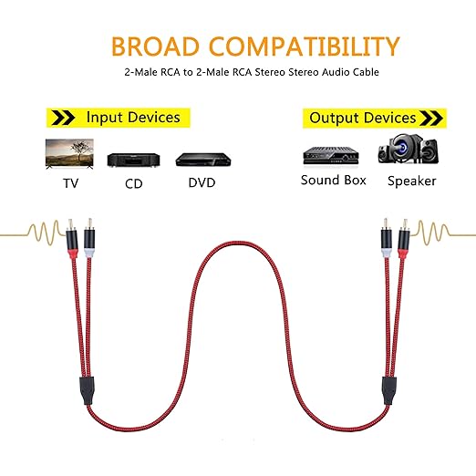 RCA Cable 6Ft,2Rca Male to 2-Rca Male Audio Stereo Subwoofer Cable [Hi-Fi Sound] Nylon-Braided Auxiliary Audio Cord for Home Theater, HDTV, Amplifiers, Hi-Fi Systems,Speakers and etc(6Ft/2M)