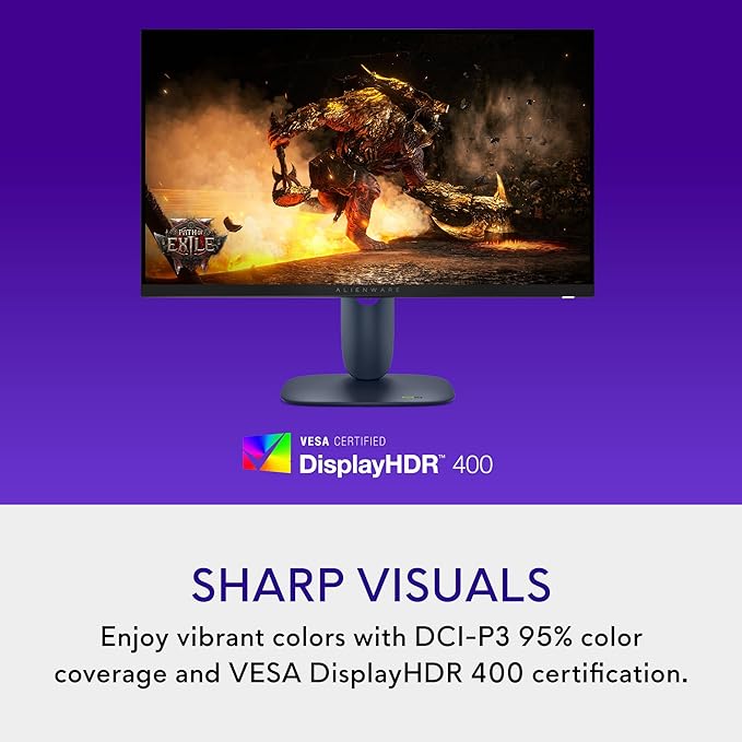 Alienware 27 Gaming Monitor - AW2725DM - 27-inch QHD 180Hz 1ms Display, IPS, NVIDIA G-SYNC, AMD Freesync, VESA AdaptiveSync.