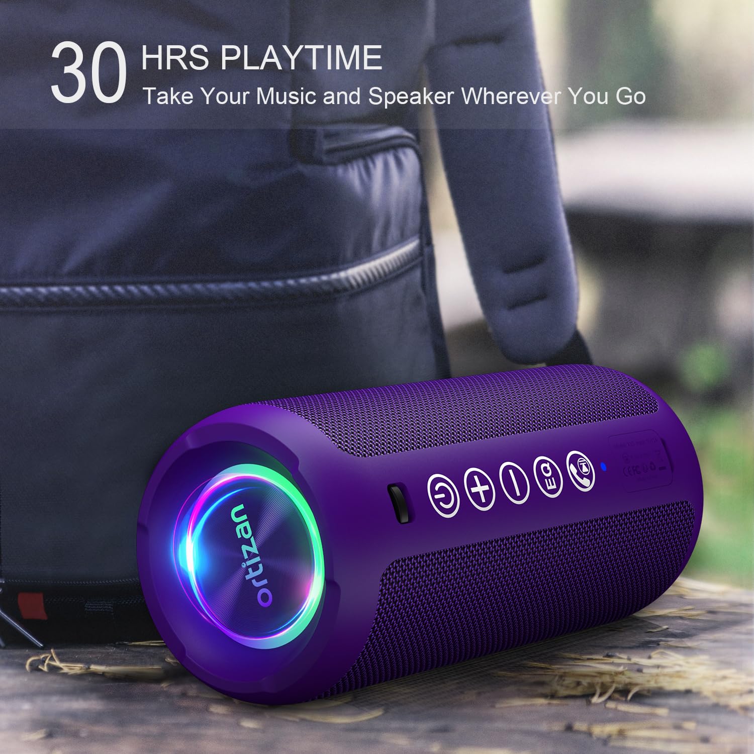 Ortizan Portable Bluetooth Speaker: IPX7 Waterproof, 24W Loud Sound, Deep Bass, Bluetooth 5.3, LED Lights, Wireless Stereo Pairing, 30H Playtime, for Home/Outdoor/Party/Beach, Birthday Gift, Purple