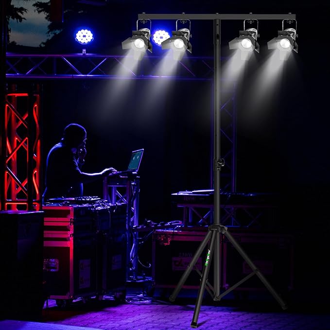Dj Light Stand Metal T-Bar Stage Stand for Par Lights Tripod Light Stand with Crossbar Mount, Single