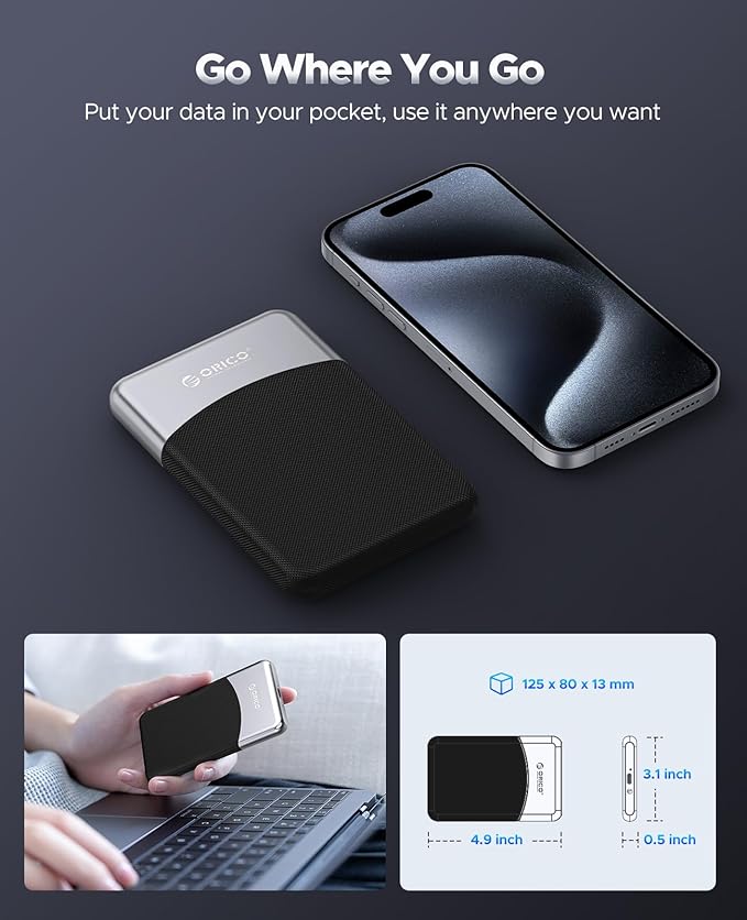 ORICO 4TB External SSD with 2 in 1 USB C Cable, Portable Solid State Drive USB 3.2 Gen 1 Up to 460MB/s, Dust and Drop Resistance, Reliable Storage for USB-C Smartphone, PC, Tablet, Labtop - M25PRO