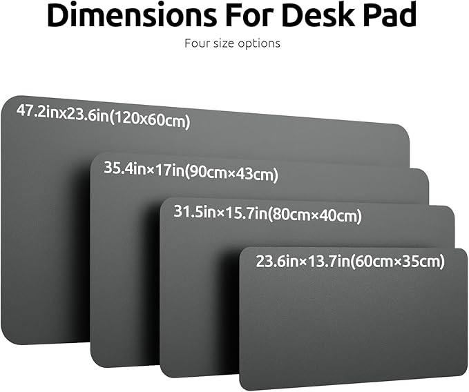 YSAGi Leather Desk Protector, Office Mat, Large Mouse Mat, Non-Slip PU Leather Blotter, Laptop Desk Pad, Waterproof Writing Pad for Office and Home (Dark Grey, 47.2" x 23.6")