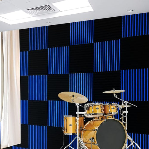 96 Pack Black/BLUE 12 "X 12 "X1" Acoustic Panels Studio Soundproofing Foam Wedge Tiles(Accompanied By Double-Sided Adhesive Tape)