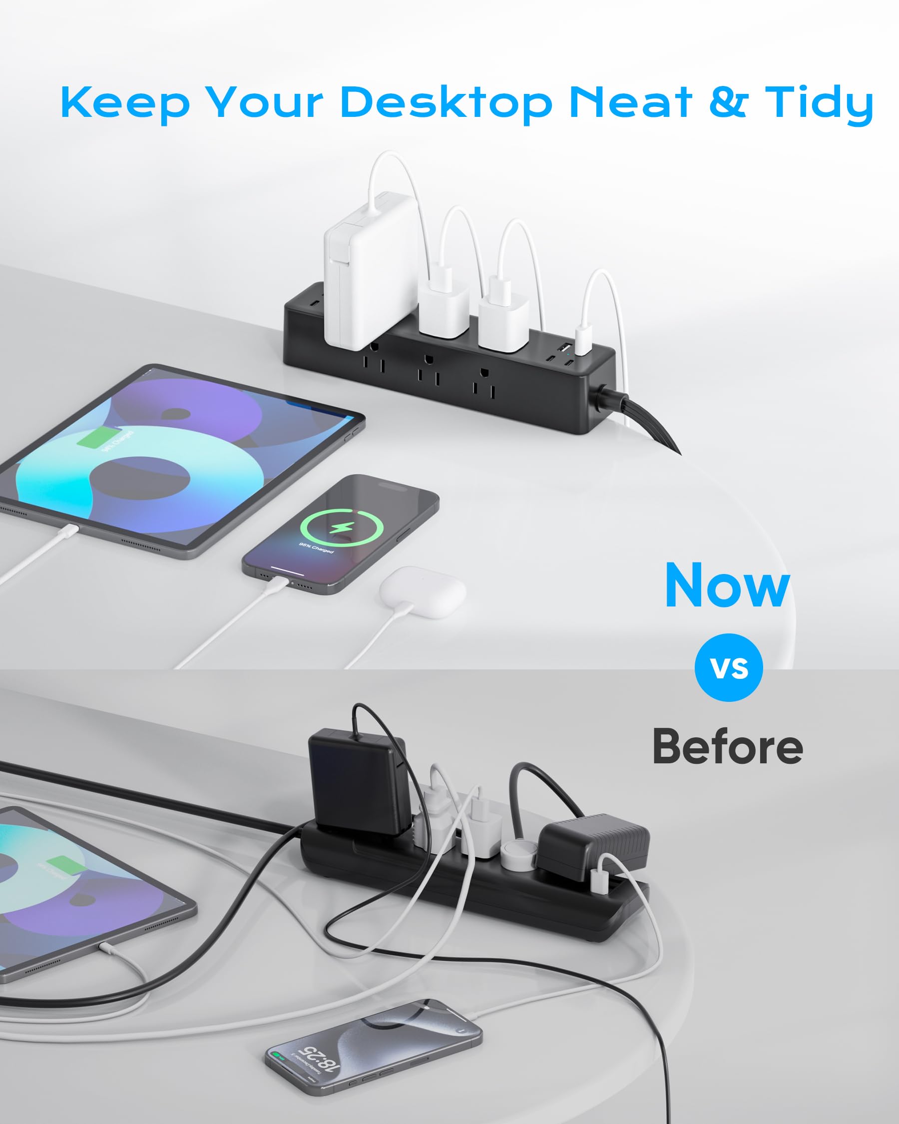 Acozvin Desk Clamp Power Strip 10FT, 24W Total Charging Station
