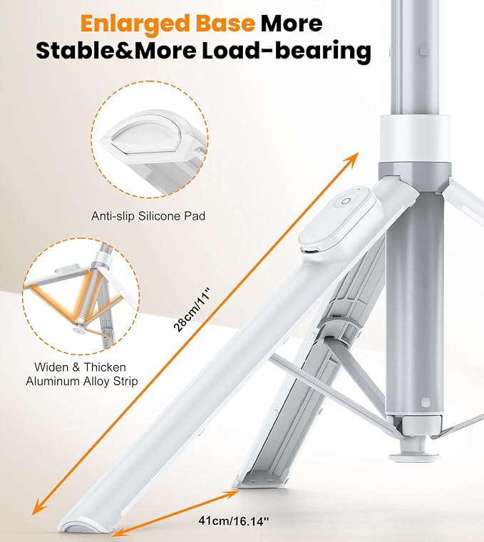 TONEOF 66" Automatic Phone Tripod with Magnetic Rechargable Remote,Selfie Stick 360° Vertical & Horizontal Rotatable,Stable for iPhone/Android((White)