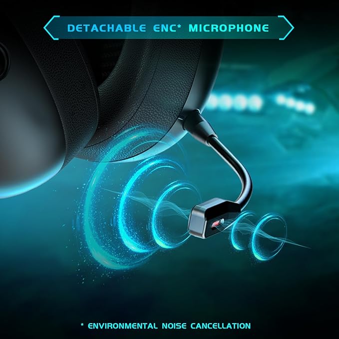 Wireless Gaming Headset for PS5, PS4, PC, NES, Bluetooth 5.3 Gaming Headsets Wireless with Noise Canceling Microphone, Gamer Headphones for Nintendo Switch, 50H Battery - Black