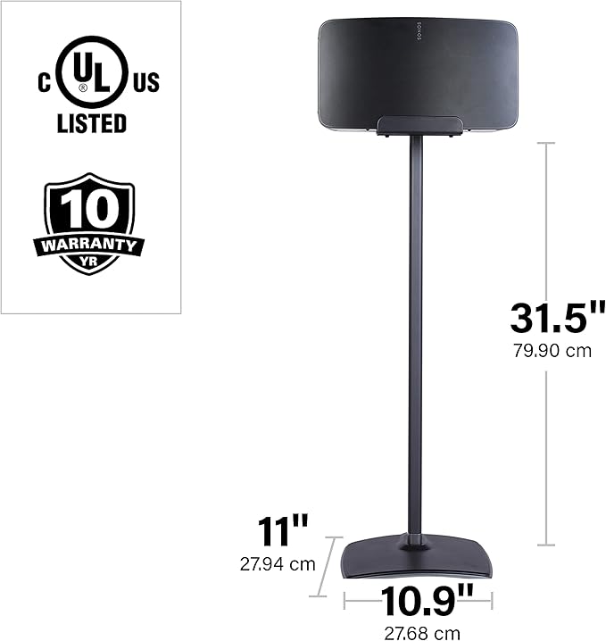 SANUS Wireless Speaker Stand for Sonos Five and Sonos Play:5 - Audio Enhancing Design for Vertical & Horizontal Audio with Built-in Cable Management & Premium Alloy Materials WSS52-W2 (Black)