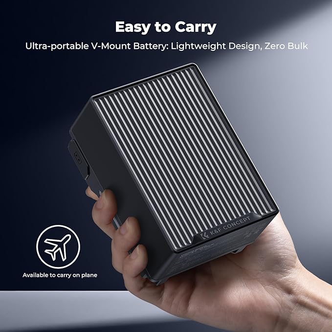 K&F CONCEPT V Mount Battery, 99Wh 6700mAh V-Mount Battery with PD 100W USB-C Fast Charging, with Dual D-TAP/A/USB-C/DC/TFT Display/Emergency Light for Camera, Camcorder, Monitor, Video Light