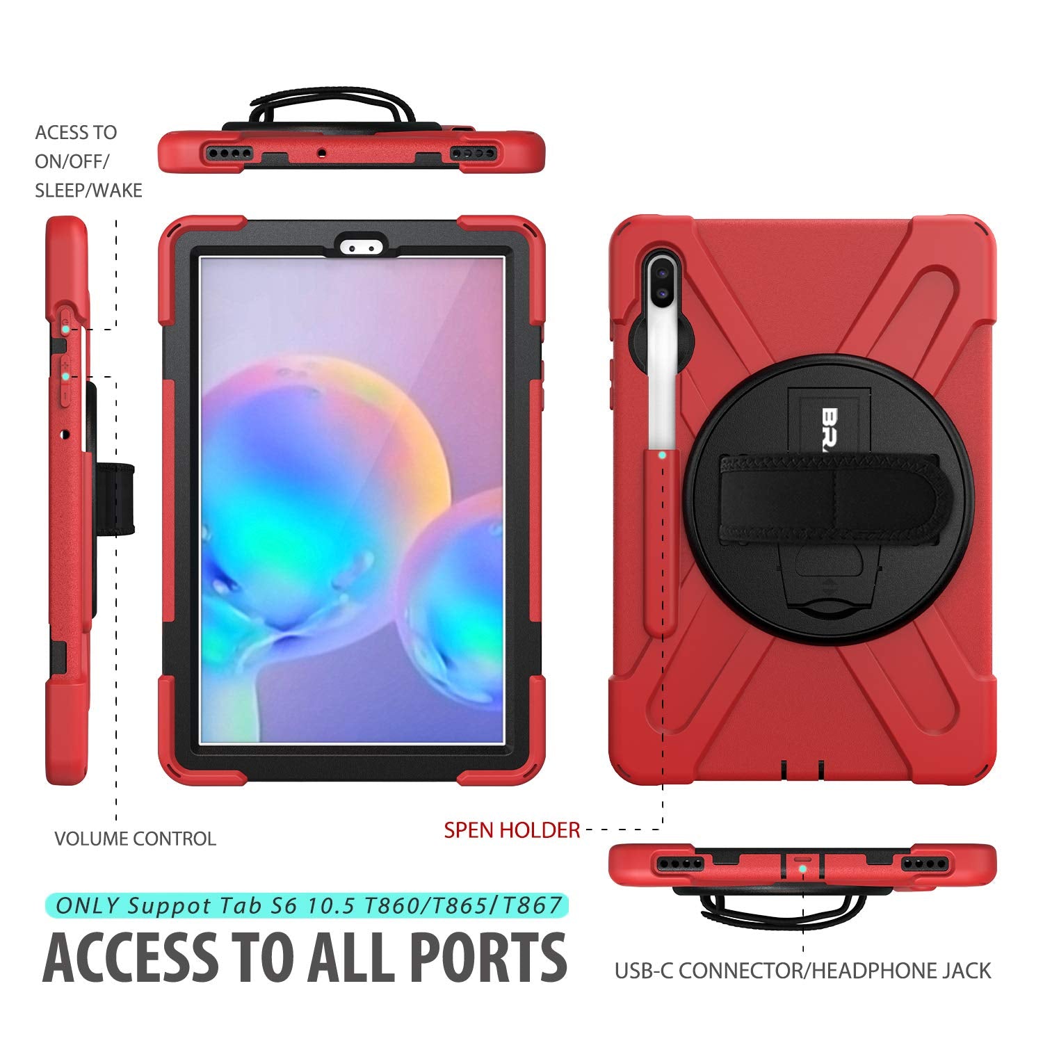 BRAECN Case for Galaxy Tab S6: 10.5" 2019 Samsung SM-T860/T865/T867 Red