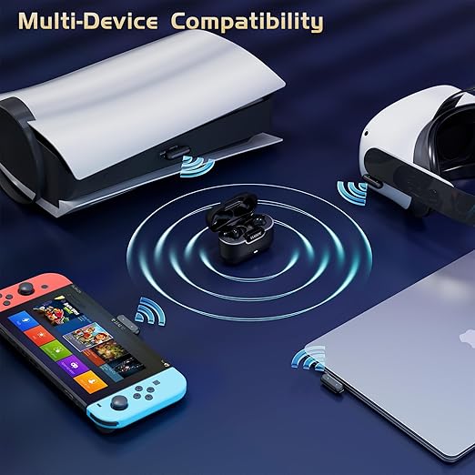 IAMJOY Gaming Earbuds, 20ms Low Latency, Active Noise Cancelling with 6 Mic, 2.4GHz & Bluetooth, 35 Play Time, Wireless Earbuds Compatible with Meta Quest 3/2, PS5/4, Steam Deck, VR, Switch, PC