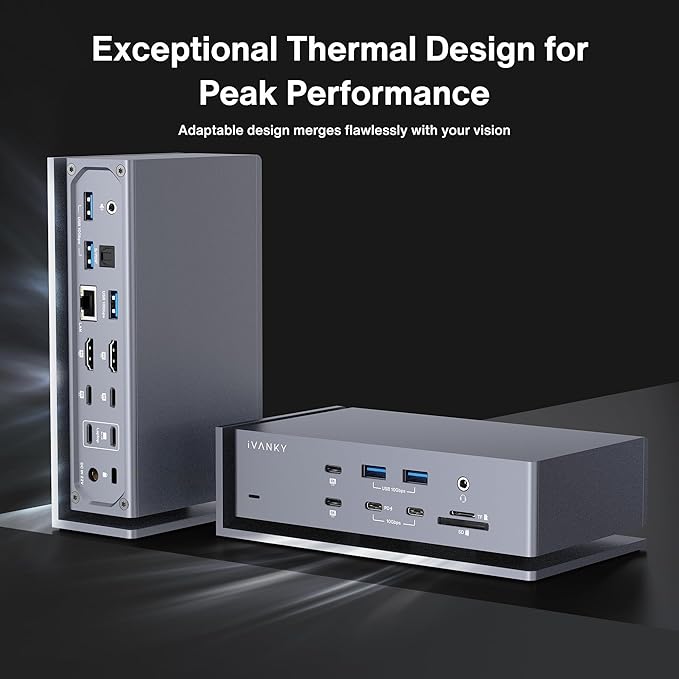 iVANKY FusionDock Max 1 Dual Thunderbolt 4 Chips, 20-in-1 Quad 6K@60Hz Monitor MacBook Docking Station, 40Gbps Dock for Mac M1/M2/M3 Pro/Max, 2HDMI 2.0, 96W PD, 10Gbps USB, 2.5 GbE, Silver