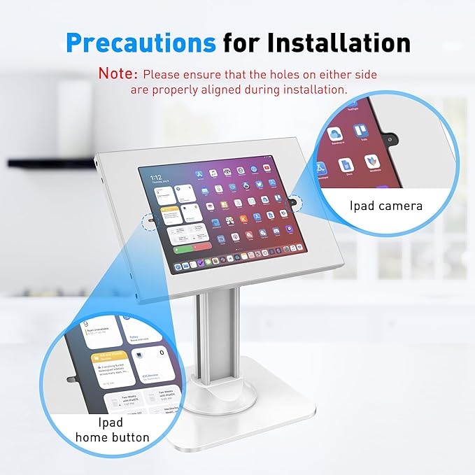 AboveTEK Anti-Theft iPad Kiosk Stand – POS iPad Security Stand & Locking Tablet Stand – Heavy Duty Base, 360° Swivel, 75° Tilt Bracket – Retail Business for iPad/iPad Air/iPad Pro (White)