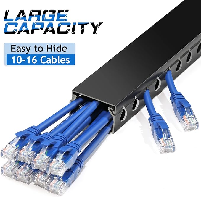 ZhiYo Cable Raceway 78in(2xL39in), Server Rack Cable Management Under Desk Cord Organizer, Electrical Safe PVC Cable Channel Open Slot Wire Raceway for Network/PC/TVs, Wire Duct H1 x W1.6in Black