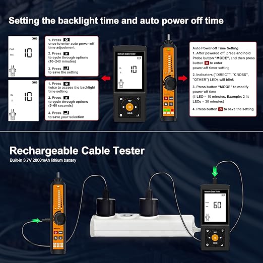 Rechargeable Digital Tone Cable Tester, WANLUTECH Tone Generator with Probe Support Optical Power Meter Visual Fault Locator PoE Test Cable Continuity Testing Port Flashing NCV (LT-300S)