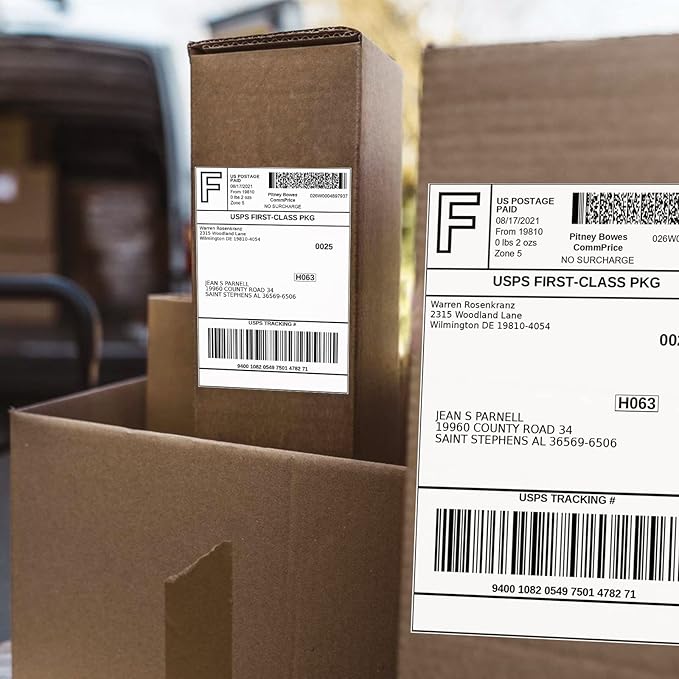 FungLam 4 Rolls 4x6 Direct Thermal Shipping Labels, 250 Labels Per Roll, 1" Core, Perforated, White Mailing Postage Shipping Label Compatible with Zebra 2844 ZP-450 ZP-500 ZP-505
