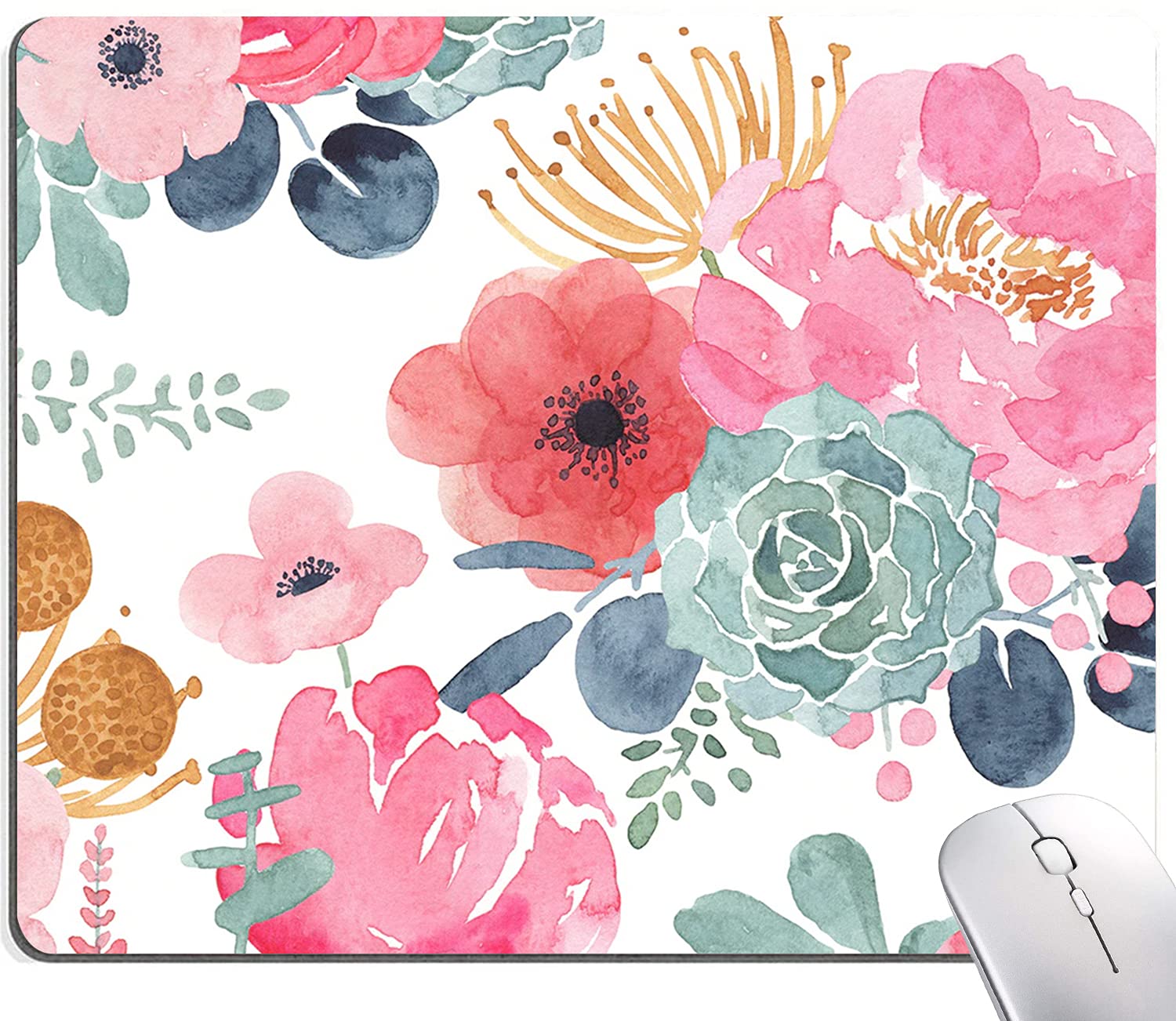 KUOSGM Mouse Pad, Premium-Textured Mouse Mat, Non-Slip Rubber Base Mousepad for Laptop, Computer & PC,9.5×7.9 in,Pink Green Flower