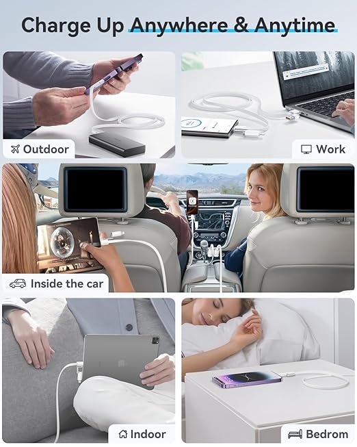 SHEZI 4-in-1 Compatible with USB C to Lightning Cable 100W Fast Charging & Data Transfer, Support to CarPlay & Android Auto, 5FT Multi Cords Charger for iPhone/iPad/Samsung/MacBook Cable, White