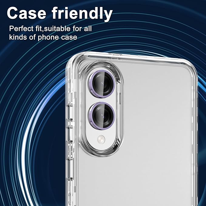 for Samsung Galaxy S25 Edge Camera Lens Protector, Individual Metal Ring Tempered Glass Lens Cover, [Strong Adsorption] Scratch Resistant Ultra-Thin HD Clear Lens Cover, 1 Set-Purple