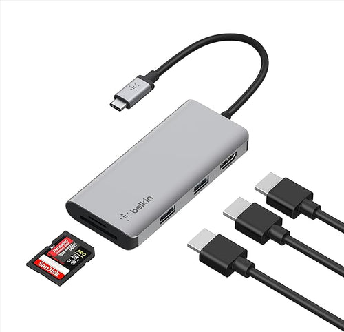 Belkin USB-C Hub, 7-in-1 MultiPort Docking Station for MacBook & Windows - 85W USB-C Power Delivery 3.0, 4K HDMI 1.4, 2x USB-A 3.0, SD 3.0, Micro SD 3.0, & 3.5mm Audio Jack