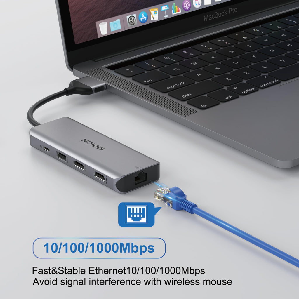MacBook Pro Docking Station Dual Monitor MacBook Pro HDMI Adapter,9 in 1 USB C Adapters for MacBook Pro Air Mac HDMI Dock Dongle Dual USB C to Dual HDMI Ethernet 3USB SD/TF100W PD