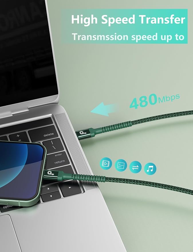 USB C Cable 6FT, 2Pack USBC to USBC Fast Charging Cable, iPhone 16 15 Charger Cable Long Type C Cord Nylon Braided Compatible with iPhone 16/15/Pro Max/Plus/Samsung Galaxy S23/LG/Switch-Green