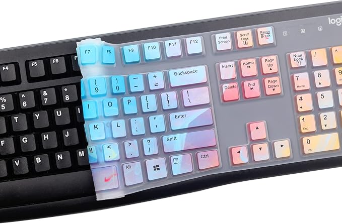 Silicone Keyboard Cover for Logitech K120 & MK120 Ergonomic Desktop USB Wired Keyboard, Logitech K120 & MK120 Keyboard Protective Skin US Layout (NOT Fit Other Model)-Colorful