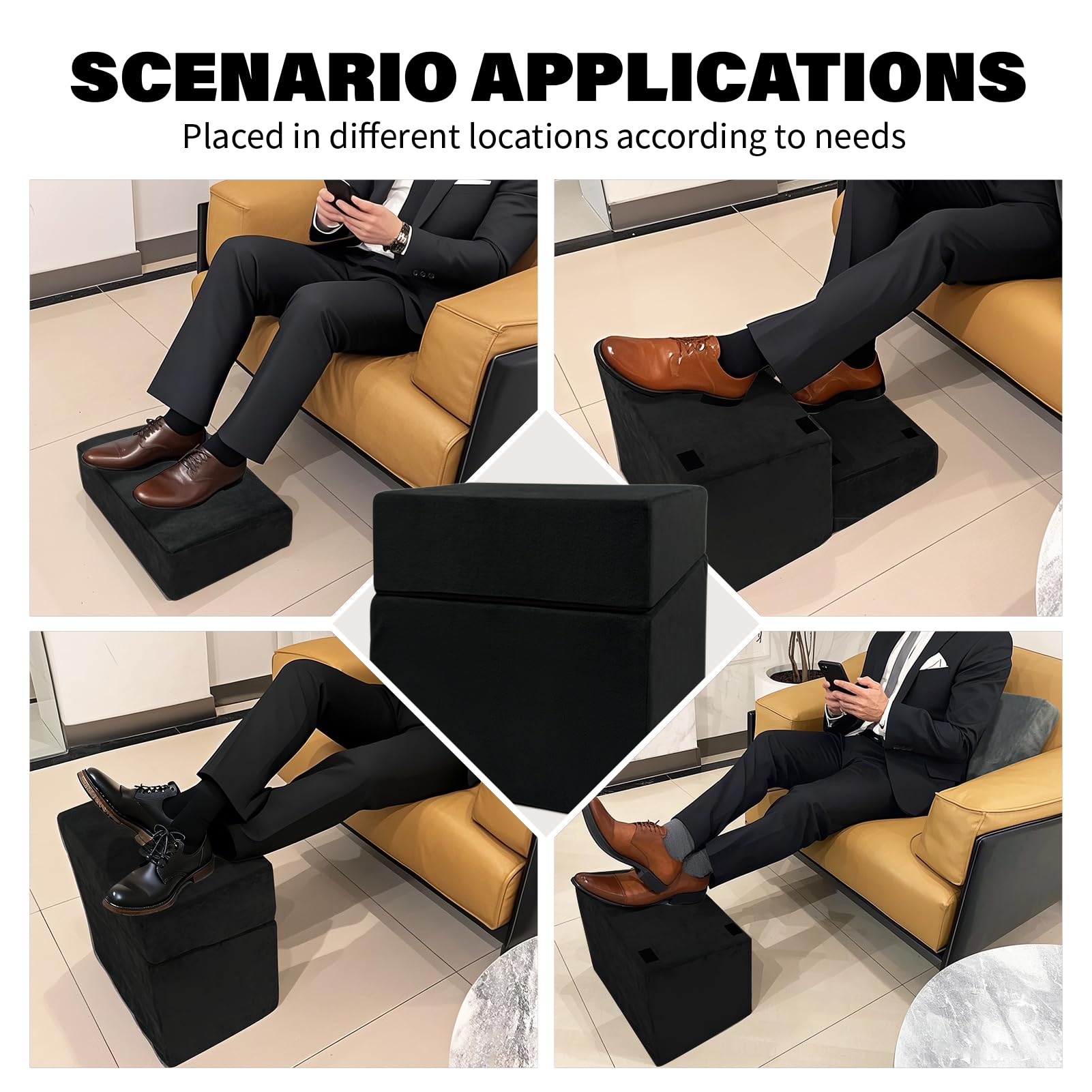 Adjustable Foot Rest Under Desk with 3 Adjustable Heights High-Density Foam Ergonomic Footrest for Office, Home, Travel Airplane, Removable Washable Cover for Back Pain Relief Posture Support (Black)
