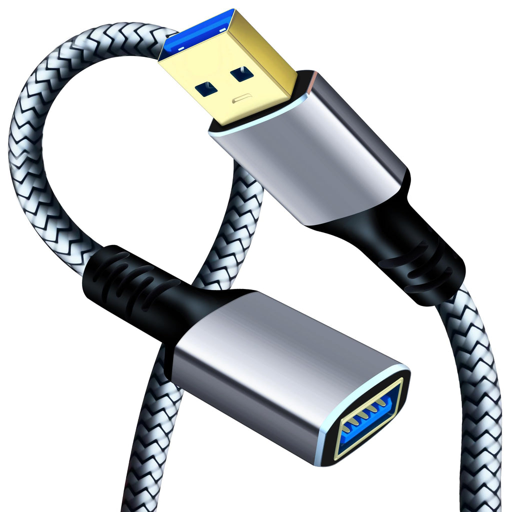 Tan QY USB 3.0 Extension Cable 1.5Ft, USB 3.0 High Speed Extender Cord Type A Male to A Female for PlayStation, Xbox, USB Flash Drive, Hard Drive, Card Reader,Scanner,Printer,Keyboard (Silver, 1.5Ft)