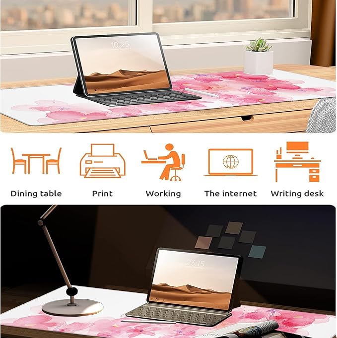 Elegant Cherry Blossom Gaming Mouse Pad, Large Office Desk Mat, Anti-Slip Rubber Base Mousepad for Computer Laptop Keyboard, Smooth Desk Pad for Home Office Gamer Work Accessories 31.5" x 11.8"
