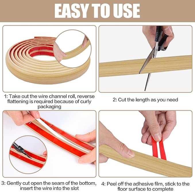 Floor Cord Cover Self Adhesive Cord Hider,3.3FT Cable Management, Extension Strip Protector for Wires, Prevent Cable Trips for Offices, Gyms, Exhibitions Cavity:0.51"(W) x0.3(H) WoodLightyellow