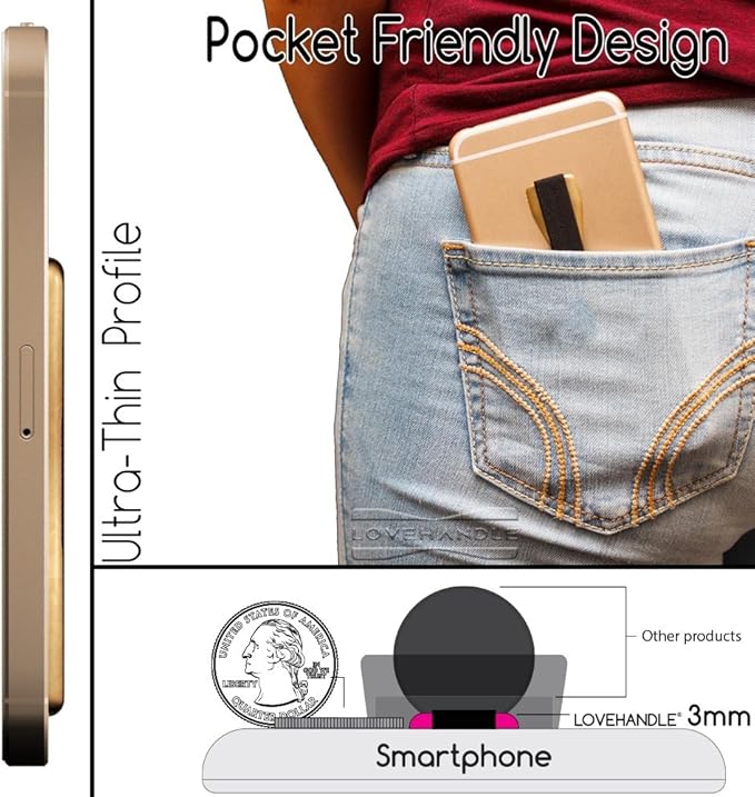 LOVEHANDLE Phone Grip - Universal Phone Strap and Phone Grips for Back of Phone - Convenient Cell Phone Holder for Hand That Fits Most Smartphones and Mini Tablets - Made in The USA