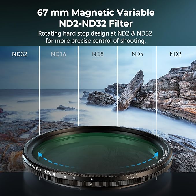 SmallRig 5-in-1 Magnetic 67mm Lens Filter Kit: VND + CPL + Black Mist 1/4 + Threaded Adapter Ring + Magnetic Lens Cover + Storage Bag + Cleaning Cloth, Magnetic Filter Set for Phone Camera Lens - 4726