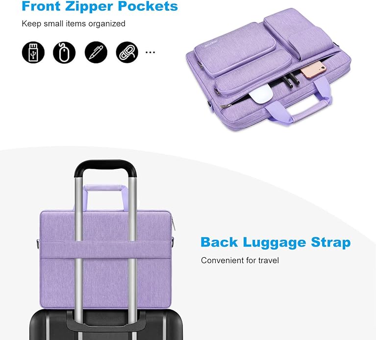 MOSISO Laptop Shoulder Bag, Computer Bag with 2 Raised&1 Flapover&1 Horizontal Pocket&Handle&Belt