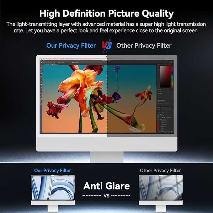 Privacy Screen for iMac 27 Inch Studio Display Desktop Computer Monitor, Anti Glare Blue Light Filter Shield, Upgraded Anti Spy 27 Inch iMac Privacy Protector